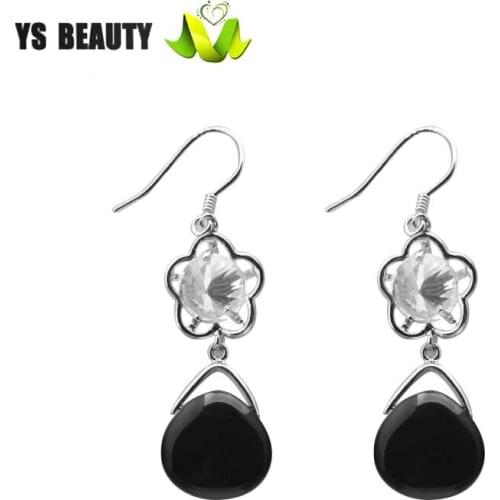 Pure fashion 925 sterling silver black agate eardrop girl dress tie-in jewelry birthday gift send girlfriend send lover