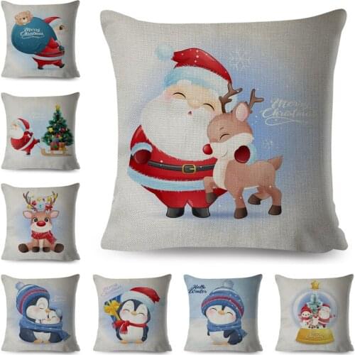 Santa Claus Pillowcase Decor Merry Christmas Penguin Deer Cushion Cover Polyester Pillow Case for Home Sofa Children Room