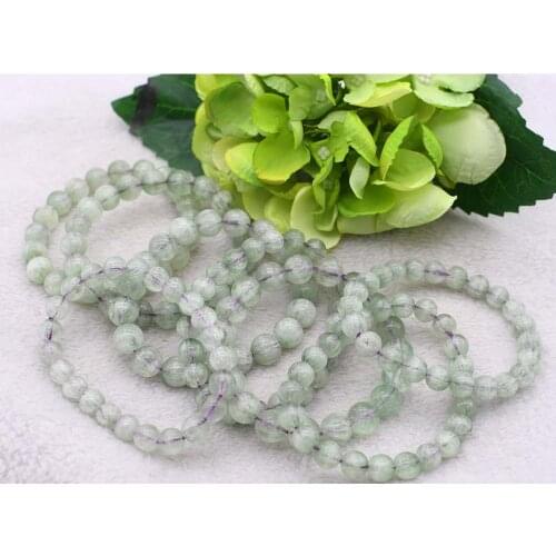 8" AA+ Natural Green Fluorite White Floss Crystal Stretch Bracelet