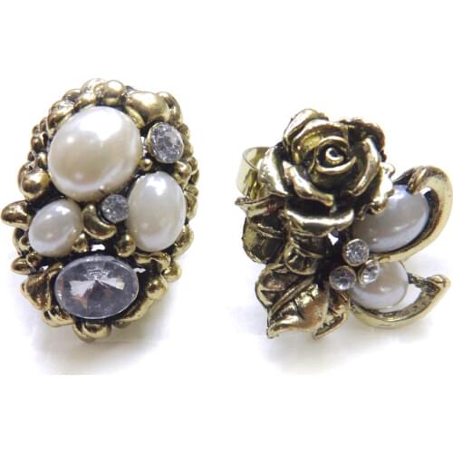 Retro Exaggerated Antique Bronze Cluster Ring Imitation Pearl Crystal Statement Rings Mix Designed 50pcs/lot