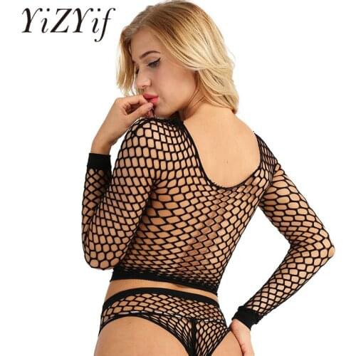 Women fishnet babydoll lingerie set Hollow Out Bikini Fishnet Soft Stretchy Lingerie Sets Top with Bottoms Underwear Nightwear