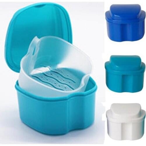Denture Bath Box Organizer Dental False Teeth Storage Box with Hanging Net Container Cleaning Teeth Cases Artificial Tooth Boxes