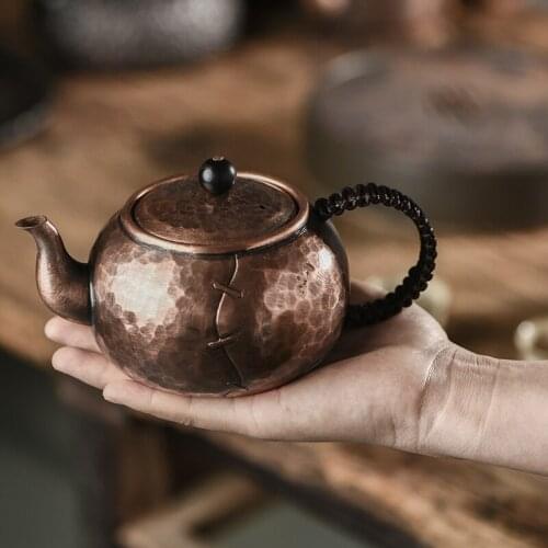 Creative retro rivet copper teapot Japanese pure handmade kettle copper tea making pot Kungfu tea set gift teaware