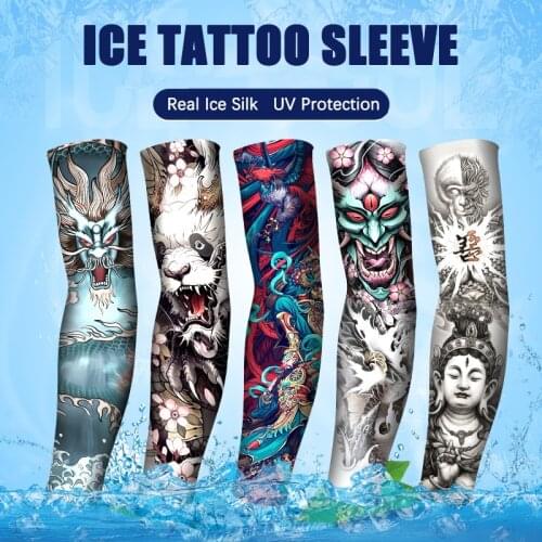 Summer Sunscreen Tattoo Longsleeve Ice Silk Outdoors Golf Personality Cycling Men Gloves Cool Driving Sports Women Arm Sleeves