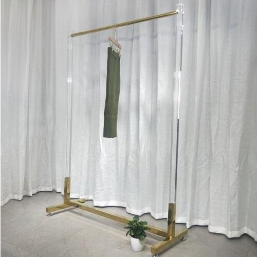 Clothing store womens clothing store hanging clothes rack stainless steel gold transparent crystal acrylic floor rack