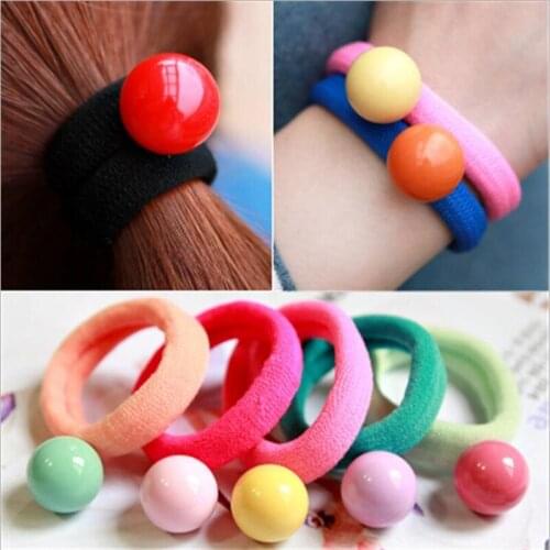 Fashion New Korean Girl Hair Ornaments Head Jewelry Women Elastic Hair Bands Candy Color Pearl Ball Bracelet Rubber Band Gift