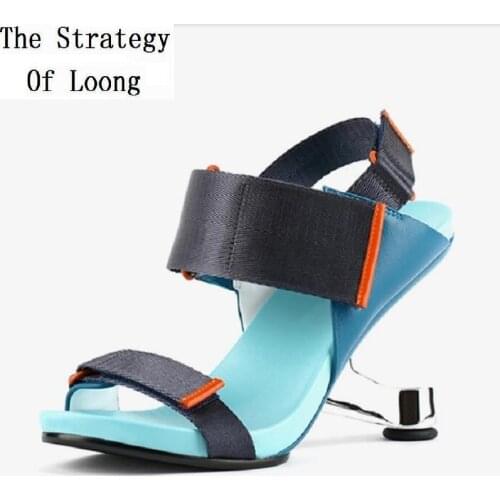 Summer New European America Fashion Style Metal Strange Heels Peep Toe Cut Out Back Strap Women Gladiator Sandals 20210328