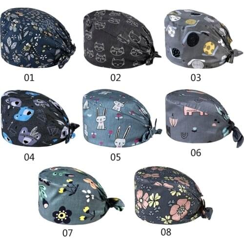 Wholesale Unisex Cotton Adjustable Pet Work Hats Dust Cap Nursing Cap Elastic Beauty Hats Beauty Salon Baotou Hat Pet Scrubs New