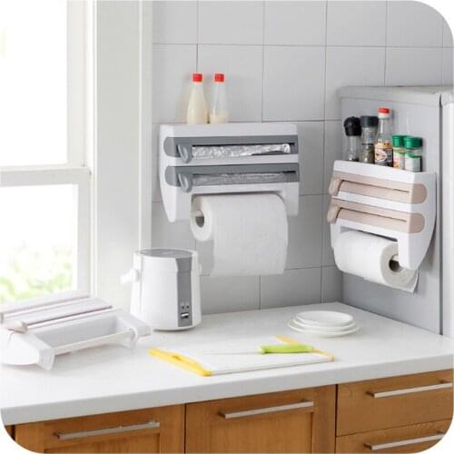 Plastic Wall-Mount Refrigerator Cling Film Storage Rack Paper Towel Holder Kitchen Organizer