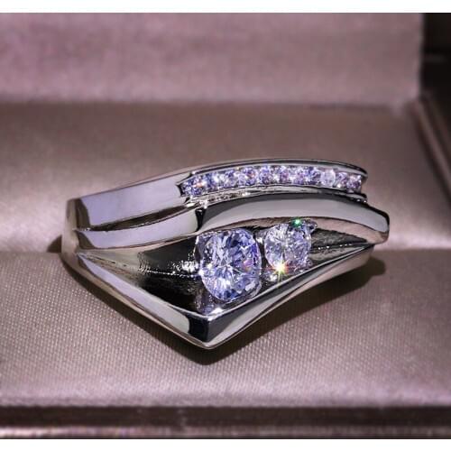 Luxury white zircon Ring Square Crystal Zircon Stone Ring Wedding Bands Promise Love Engagement Ring