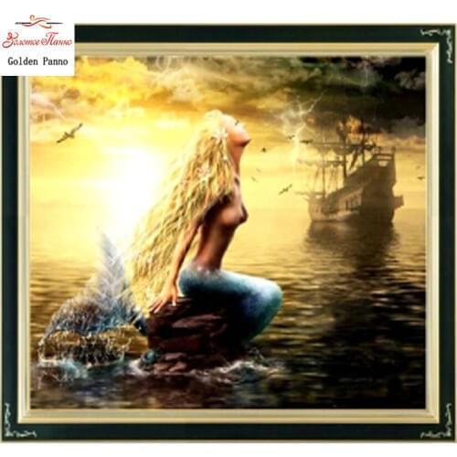 Needlework,DIY DMC Cross stitch,Sets For Embroidery kits,Precise Printed Mermaid Patterns Counted Cross-Stitching