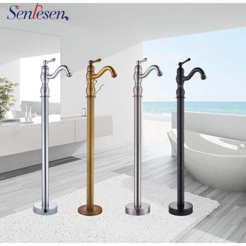 Senlesen Bathroom Flooring Standing Faucet Single Handle Cold and Hot Mixer Tap Bathtub Faucets(chrome/ nickle / orb/antique)