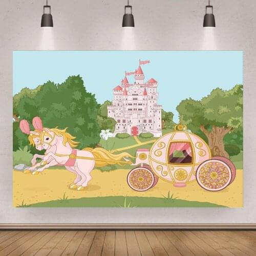 Carriage Castle Baby Shower Photography Background Girls Birthday Party Cake Backdrop for Photo Studio Vinyl Photocall Banner