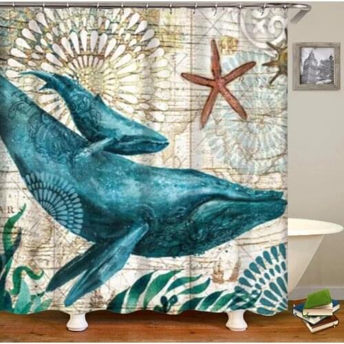 Sea Turtle Waterproof Shower Curtain Octopus Home Bathroom Curtains with 12 Hooks Polyester Fabric Shower Curtain