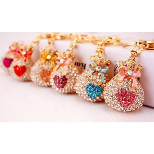 XDPQQ Fashion Lucky Bag Money Bag Crystal Keychain Girl Bag Pendant Car Pendant Creative Small Gift Rhinestone Heart Shaped