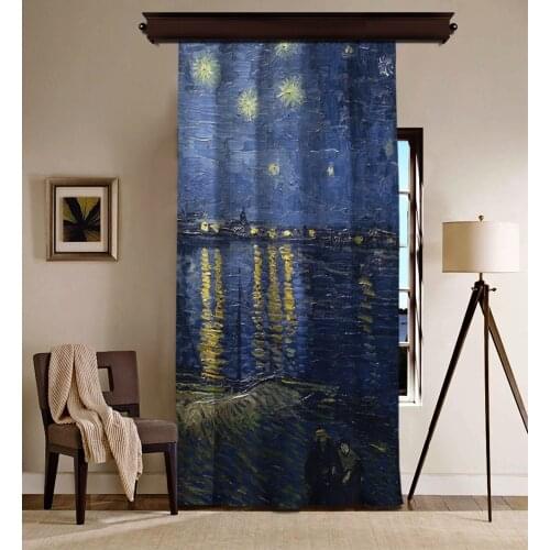 Cipcici Vincent Van Gogh - Starry Night Over the Rhone Blackout Curtain Unisex Kids Living Room Decorative Child Dark Blue