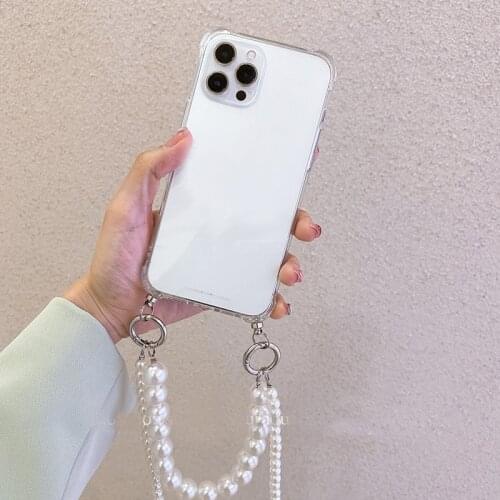 Pearl Bracelets chain Crossbody Lanyard Necklace soft case for iphone 12 Pro Max MiNi 11 Pro XR X XS 7 8 6S plus Clear Cover