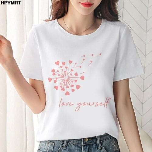 Womens T-shirt Love Yourself Letter graphic T-shirt aesthetic Pink Dandelion Pint streetwear Harajuku T shirt Tee Tops Clothing
