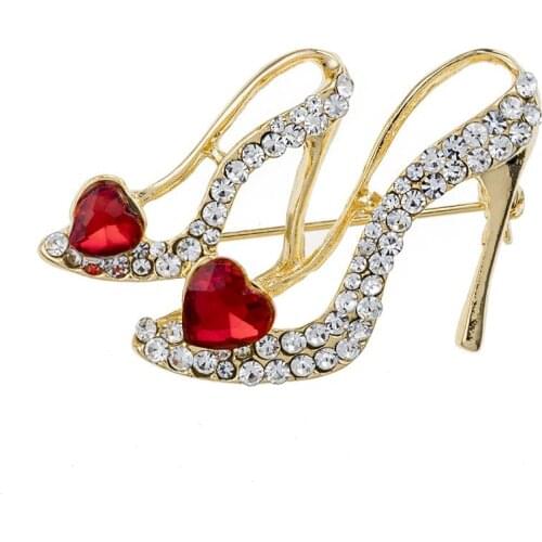 Large heart shape Crystal High Heels Shoe Brooch Golden Plated Inlay Rhinestone Shoe Shape fancy brooch pin Suit Accessory