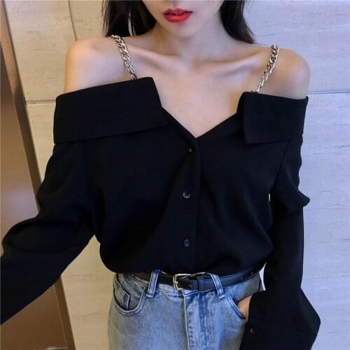 Bella Philosophy off shoulder top button solid v-neck korean clothing casual style spring new womens Shirts tand blouses ladies