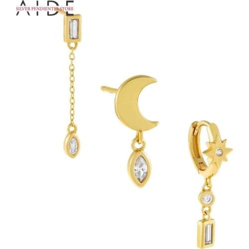 AIDE 3PCS Irregular Star Moon Zircon Pendant Combination Stud Earrings Women 925 Sterling Silver Earrings Jewelry Bijoux Femme