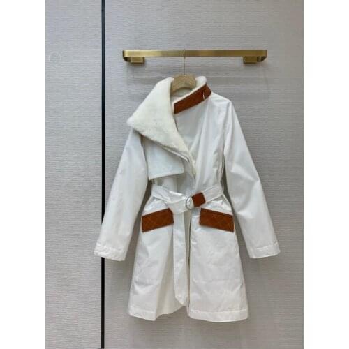 7.8 HIGH END QUALITY Autumn Winter New Fashion Genuine Leather Lamb Fur Collar Detachable Argyle Patchwork Warm Down Coat Women