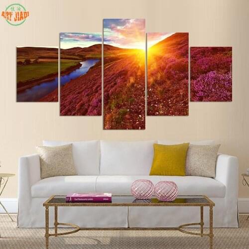 1-3-4-5 Piece Canvas Art Beautiful lavender under the Sunset HD Painting Living Room Decorations For Home Art Prints Canvas B412