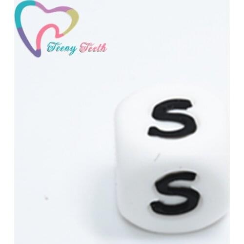 10 PCS English S Letters Silicone Cube Beads Size 12 MM,Alphabet Silicone Teething Beads The Best Choice To Make DIY Pacifier
