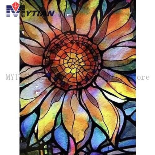 5D DIY Diamond Painting Glass Stained Sunflower Mosaic Cross Stitch Full Square Round Drill Diamond Painting Sticker Home Decor