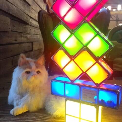 7PCS Tetris Lamp Stackable LED Night Light Tetris Puzzle Light Magic Light Up Blocks Induction Interlocking LED Novelty DIY Toy