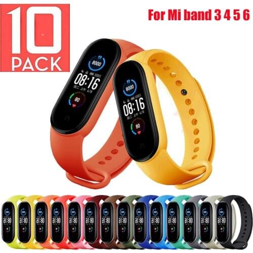 10Pcs/Packs Bracelets for Xiaomi Mi Band 6 Wrist Strap MiBand 5 Silicone Straps for Xiaomi Mi Band 6 4 3 Amazfit Band 5 Belt