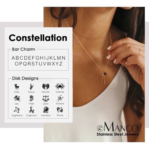 EManco Engraving Elegant Custom Name Necklace Square Bar Gold Stainless Steel Zodiac Libra Pendant Necklace Women/Men Gifts