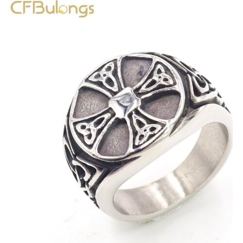 CFBulongs Retro Stainless Steel Nordic Viking Ring Celtics Cross Signet Finger Ring Punk Simple Jewelry
