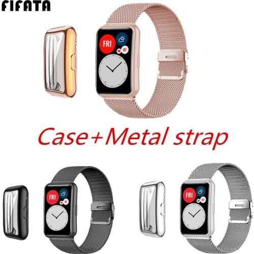 For Huawei Watch Fit TPU Case+Metal Strap Stainless Steel Metal buckle Watchband Accessories For Huawei FIT Smart Watch Bracelet