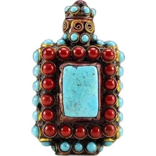 Chinese Old Tibet Silver Cloisonne beads beautiful turquoise snuff bottle