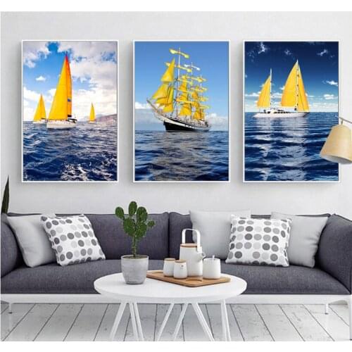 3 Pieces Northern Europe simple conception sea sailing living room decoration painting picture hanging picture unframed
