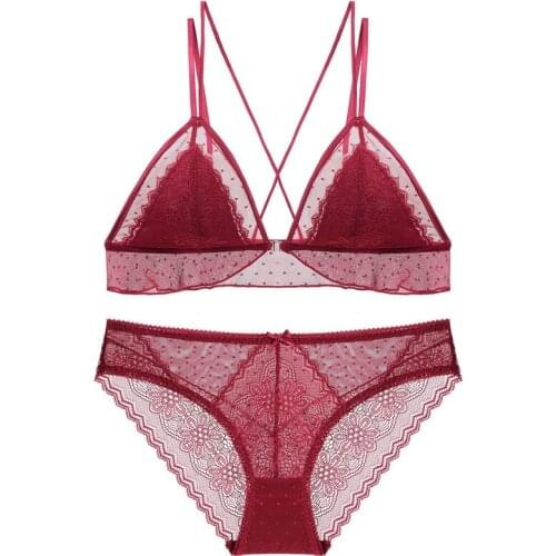 Sexy Ultra Thin Transparent Bra and Panties Set Floral Lace Underwear Women Comfortable Brassieres