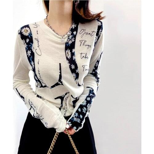 Korea Fashion Long Sleeve Top Women New Vogue Pattern Thin Knit Sweaters Autumn 2021 Womens Clothing Ladies T-Shirts SL258