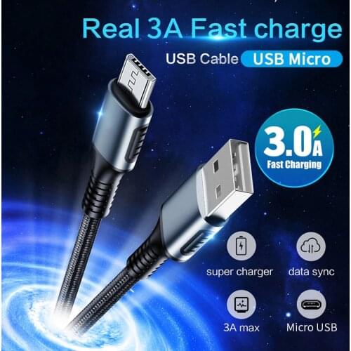 Mobile Phone Charger Cable Fast Charging 3A USB A To Micro A/B Charge Data Wire Cord For Xiaomi Redmi Huawei Honor Android Nylon