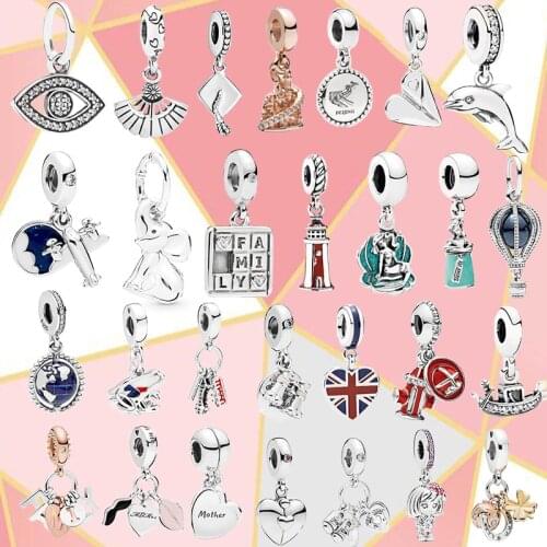 2021 New S925 Sterling Silver British Flag Heart-shaped Fire Hydrant Helmet Dragon Boat Short Girl Horseshoe Ladybug Pendant