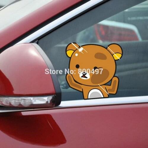 Newest Car Styling Cartoon Bear Rilakkuma Hitting the Glass Car Stickers Car Decals for Toyota Chevrolet Volkswagen Tesla Lada