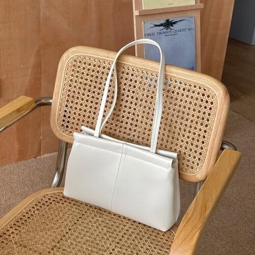 Korean Style Solid Color Shoulder Bag for Women 2021 Office Ladies Fashion High Quality PU Leather Female Suction Button Handbag