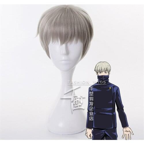 30cm Anime Jujutsu Inumaki Toge Beige Gray Wig Gojo Satoru Cosplay Wig Role Play Powder