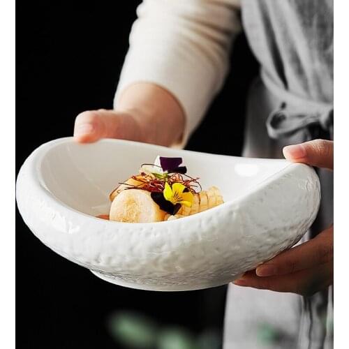 Simple White Ceramic Dinner Plate Oval Insulation Bowl Household Tableware Dessert Cooking Pasta Bowl Kitchen Utensils Porcelain