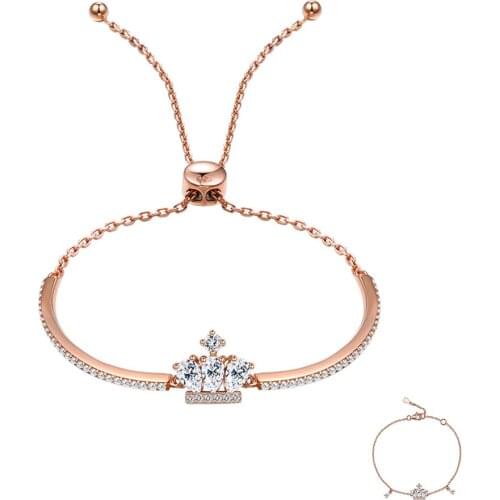 SILVERHOO 925 Silver Bracelet Women Rose Gold Elegant Crown Princess Bracelets & Bangle Girl Ladies Bride Wedding Fine Jewelry