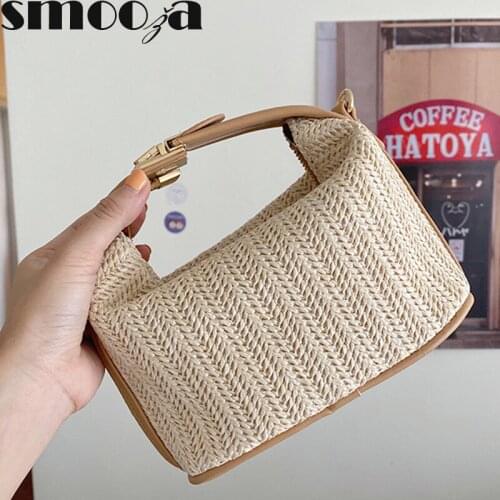 SMOOZA Woven Straw Bag Summer Mini Crossbody Bags For Women Woven Strap Bohemia Style Sweet Top Handle Travel Beach Female Shop