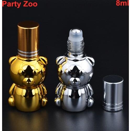 100 X 8ml Cute Gold/Silver Bear UV Coating Roll On Essential Oils Glass Bottles Empty Refillable Perfume Container Bottles