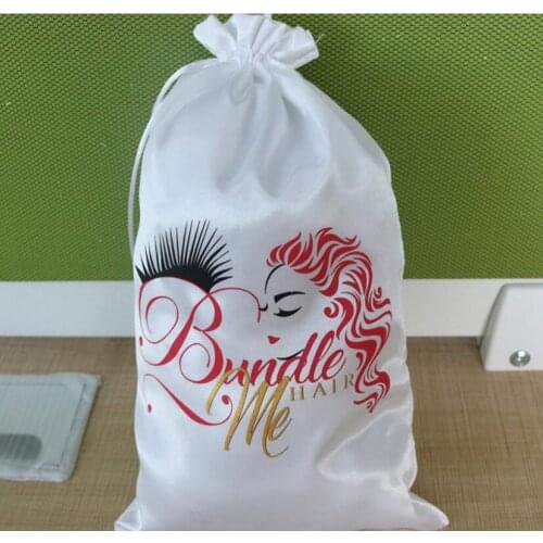 High quality human hair veave packaging bag small drawstring hair bundle extensions packaging bag wig satin bag