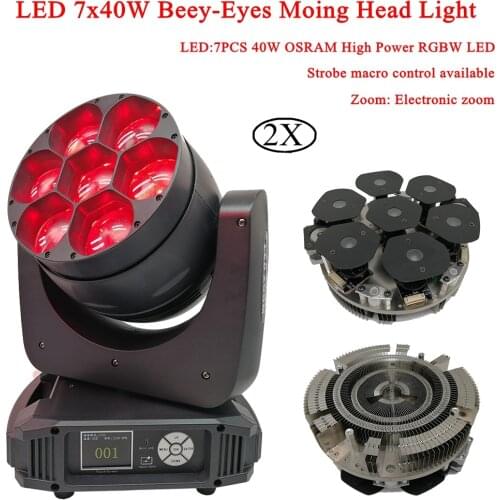 2Pcs/Lot LED 7x40W Beey-Eyes Moving Head Stage Lights RGBW 4IN1 LED Electronic Zoom DJ Light LED Beam&Wash Moving Head Lights