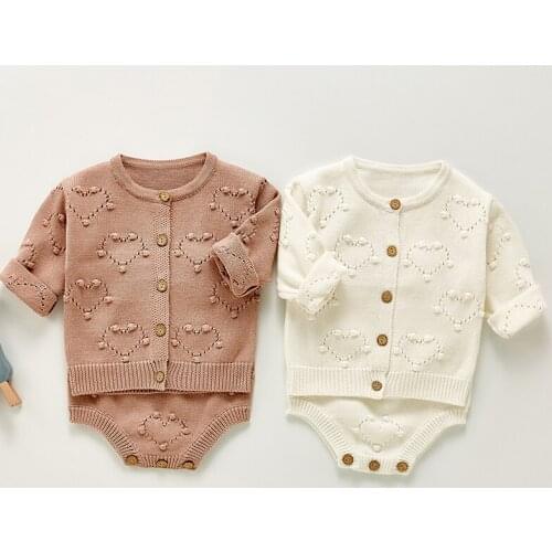Baby Girl Sweater Long Sleeve Cotton Princess Clothing Set for Babies 2pcs Set Girl Knit Cardigan and Overalls for Newborn 0-24M